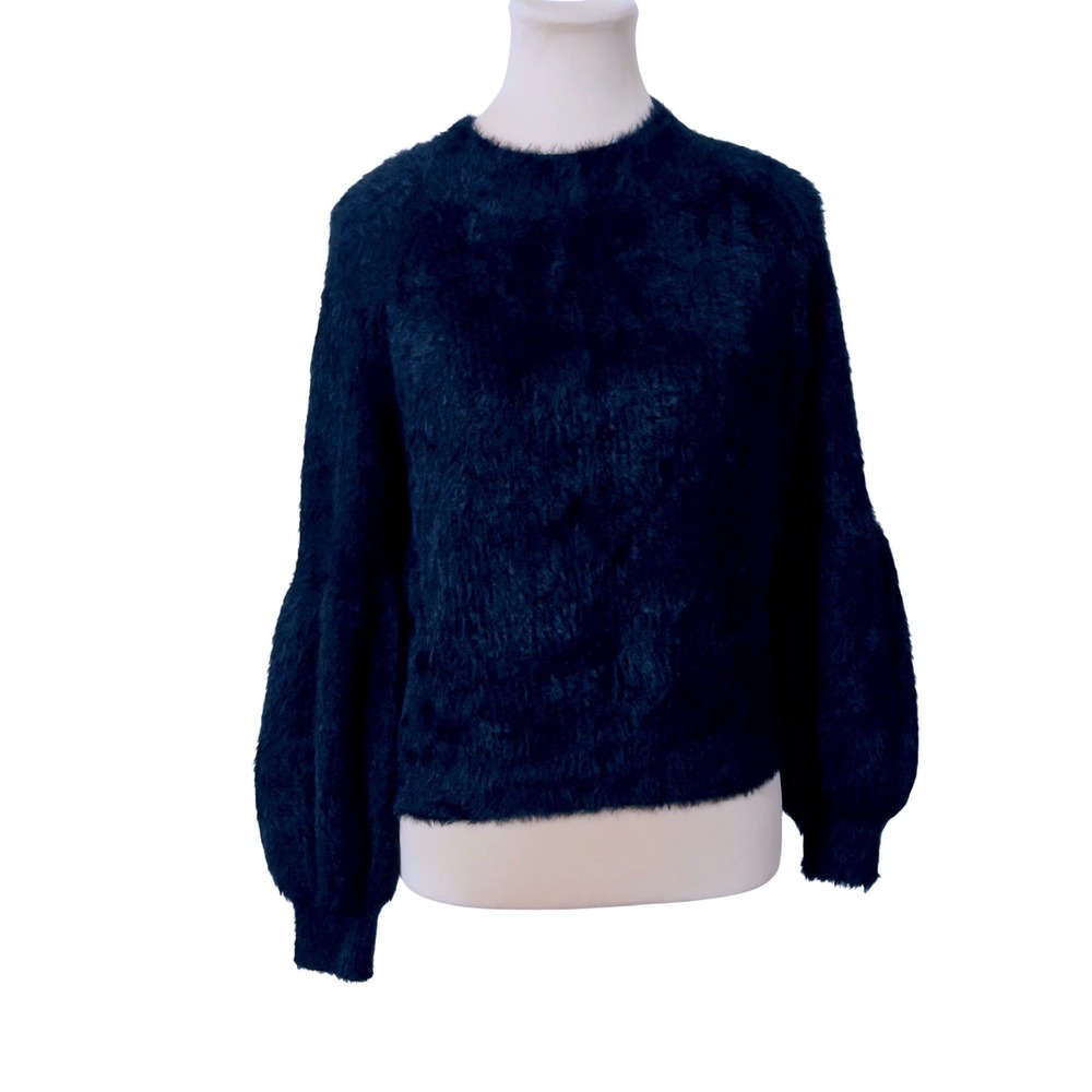 Lucy Paris Black Eyelash Sweater Small Balloon Sleeve Gothic Casual Minimalist